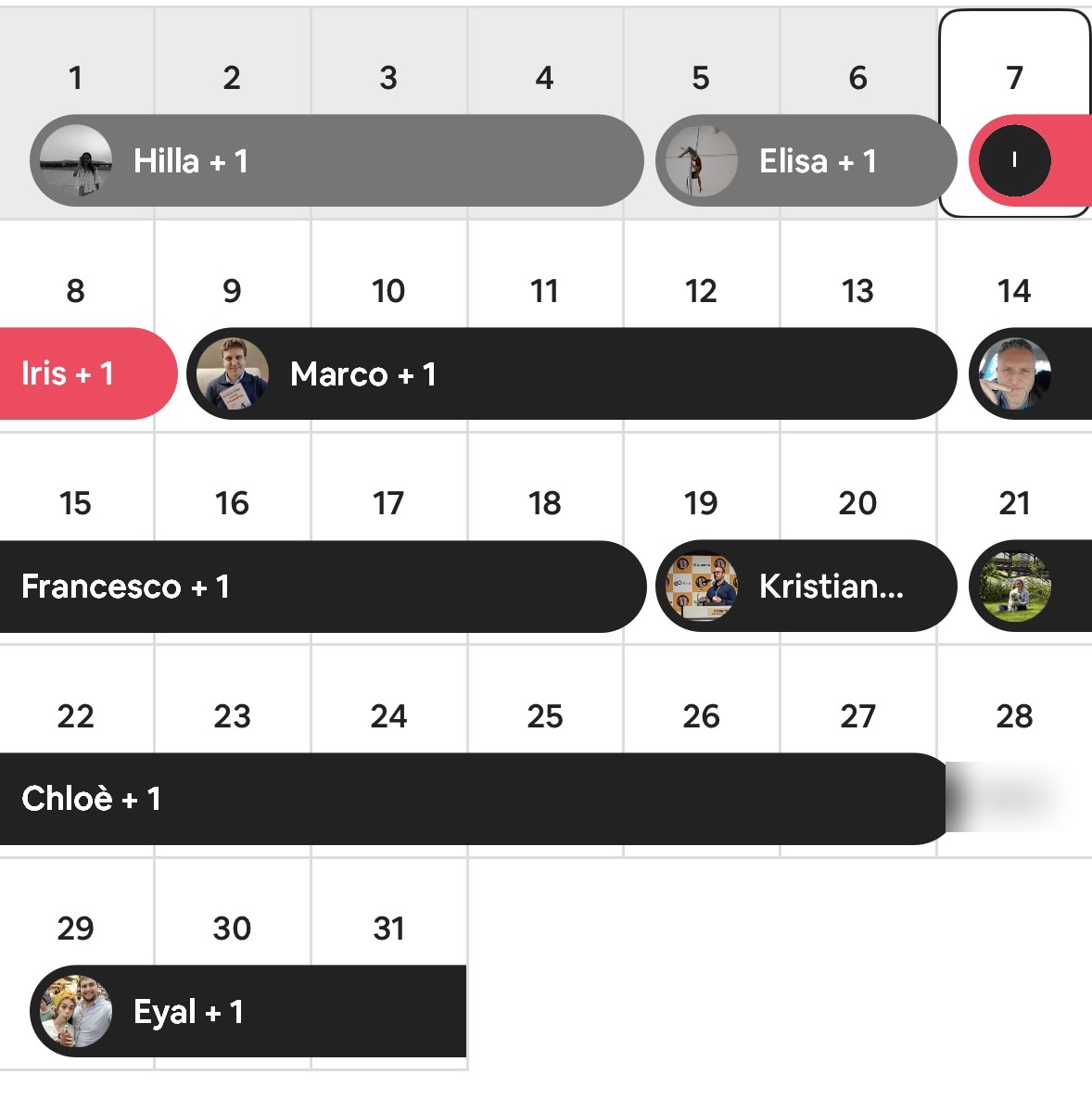 Calendario mensile al completo